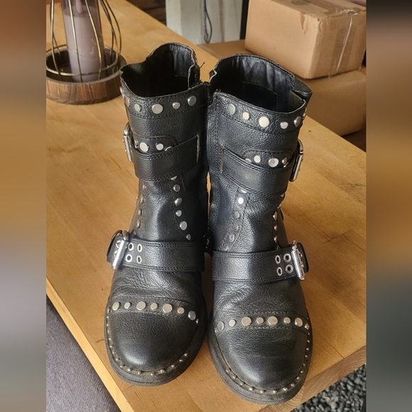 Sam Edelman Black Leather Moto Boots with Silver Studs - Picture 3 of 10